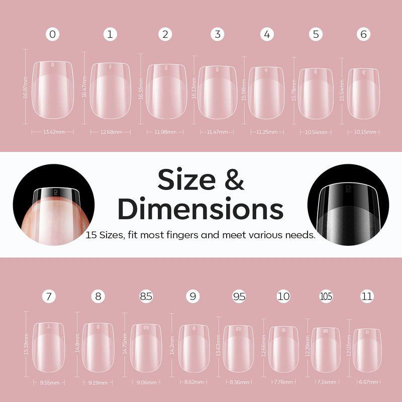 Extra Short Square Fake Nail Tips - 510 Pcs Half Matte Full Cover Acrylic Gel Kit | 15 Sizes for DIY Salon Extensions