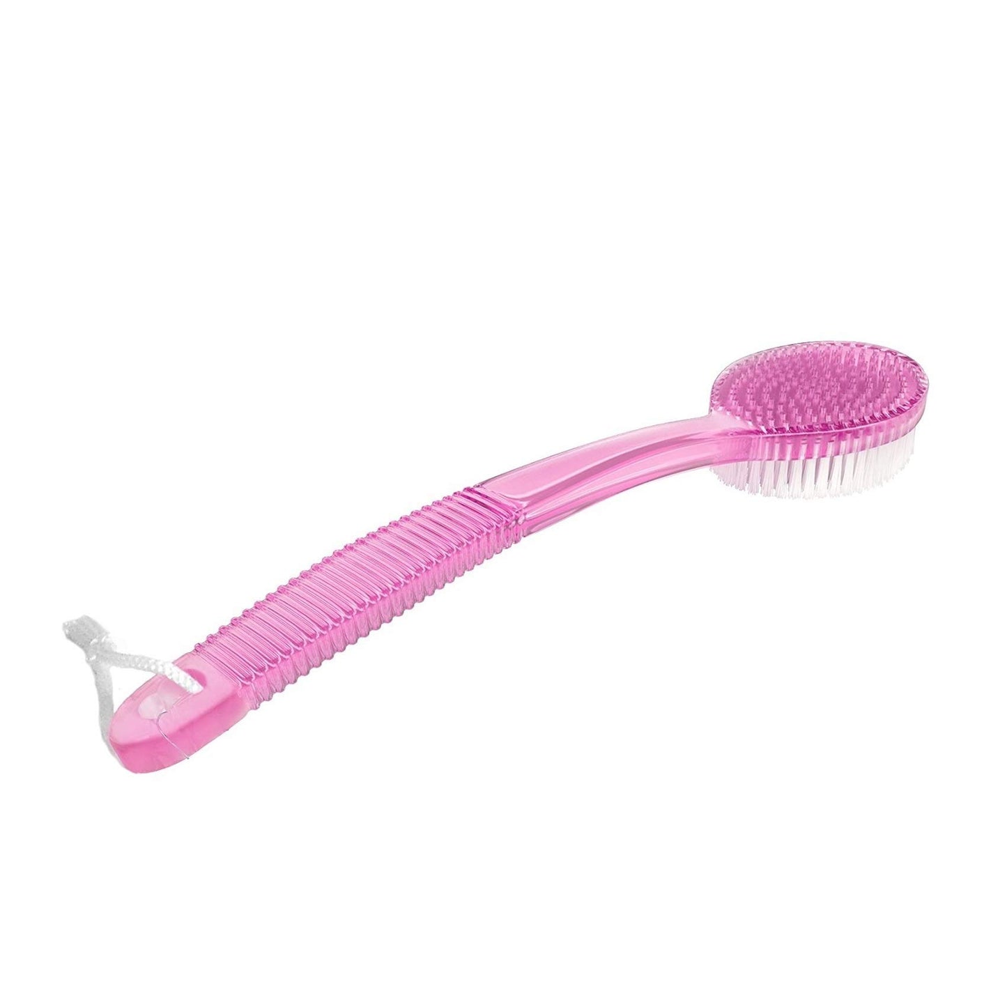 Tarrant Long-Handle Bath/Shower Body Brush and Back Scrubber with Hard Bristles for Deep Skin Cleansing and Exfoliating - Pink