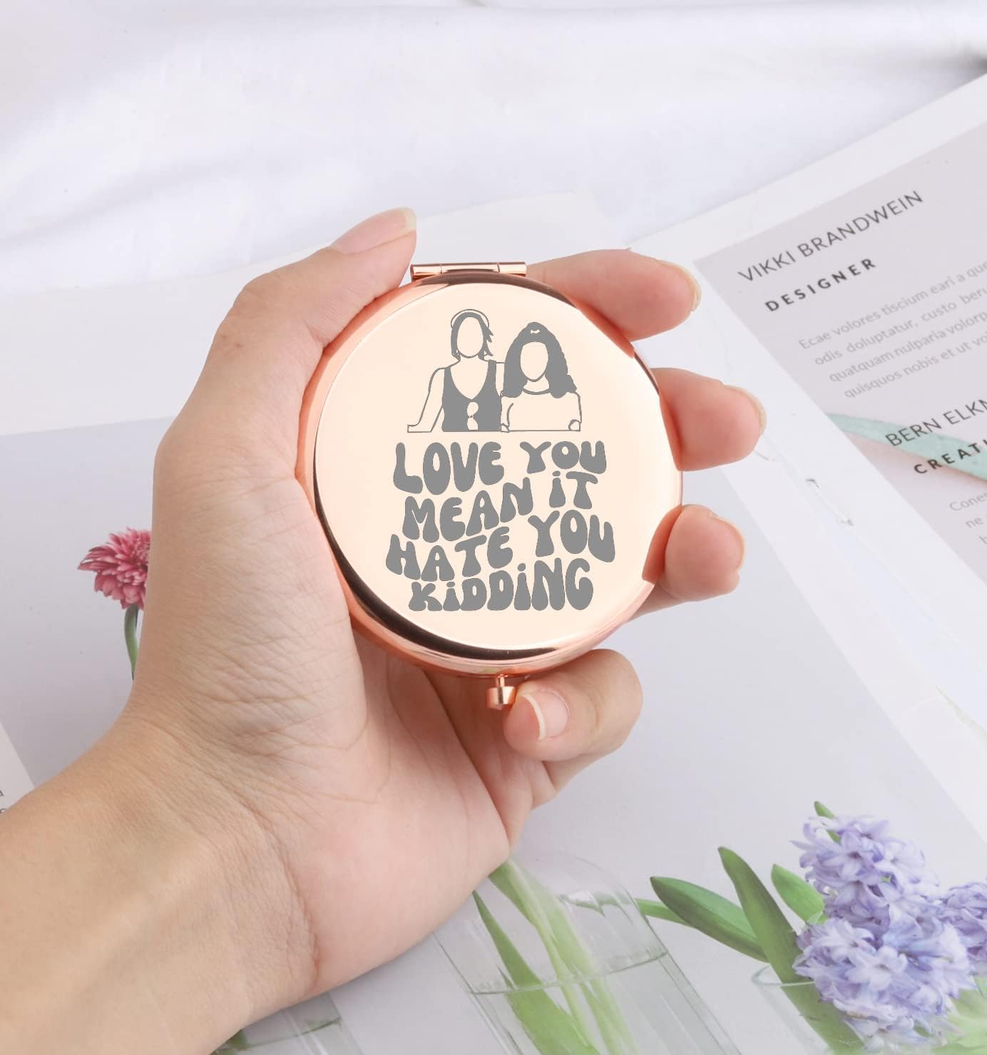 WSNANG Compact Pocket Makeup Mirror - Georgia Family TV Show Inspired Gift | "Love You, Mean It, Hate You" Design