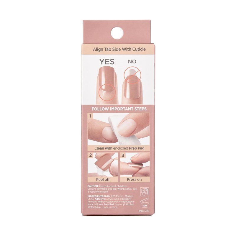 KISS imPRESS No Glue Mani Press On Nails, , 'Effortless Finish', Nude, Short Size, Squoval Shape, Includes 30 Nails, Prep Pad, Instructions Sheet, 1 Manicure Stick, 1 Mini File