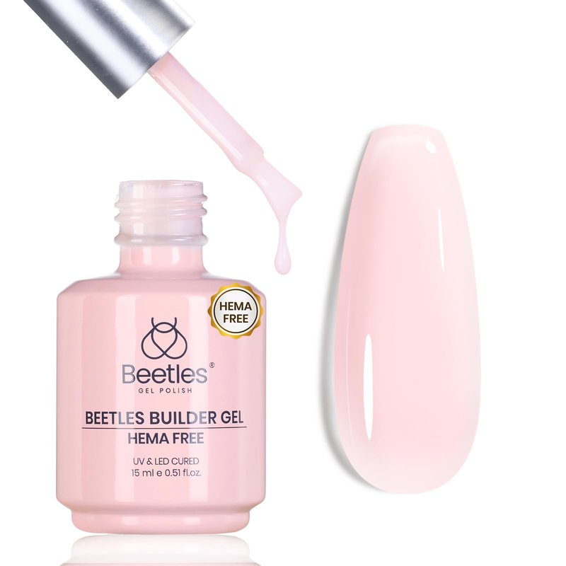 Beetles Builder Gel for Nails HEMA-Free,0.5 oz 8 in 1 Jelly Pink Building Gel,for Sensitive Nails Strengthening & Building Nail Instant Apex,UV & LED Lamp Cured,DIY Salon at Home for Beginners Women
