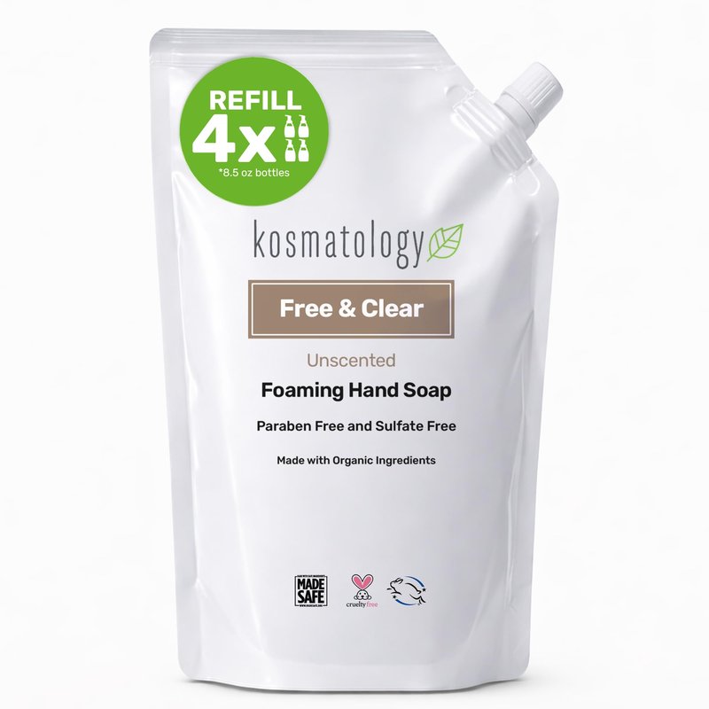 kosmatology Organic Foaming Hand Soap Refill | Free & Clear Moisturizing Hand Wash | Clean Ingredients, Free of Artificial Scent and Essential Oils (34 fl oz)