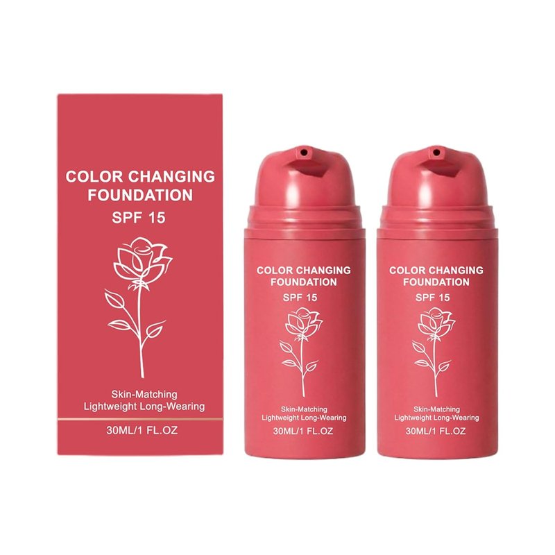 Korean Color Changing Foundation - Skin Tone Adapting Liquid for Women | Blurs Imperfections, SPF 15, 2 Bottles