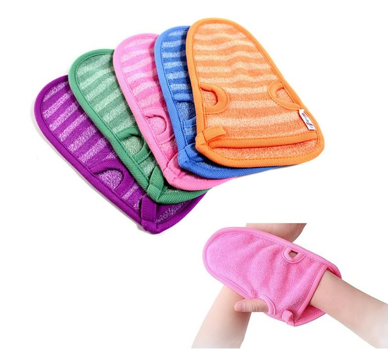 3PCS Bathing Mittens Shower Soft Skin Care Face Exfoliating Body Wash Massage Spa Mitt Soft Back Rubbing Gloves for Men Women (Color Random)