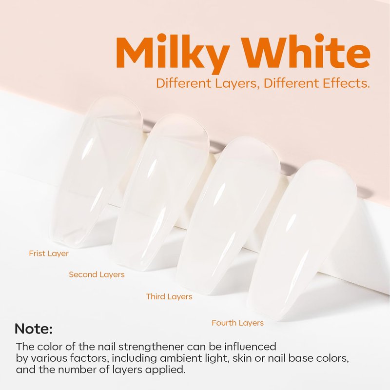 Modelones Nail Strengthener - Milky White Nail Polish for Damaged Nails | 15ml Ridge Filler & Hardener