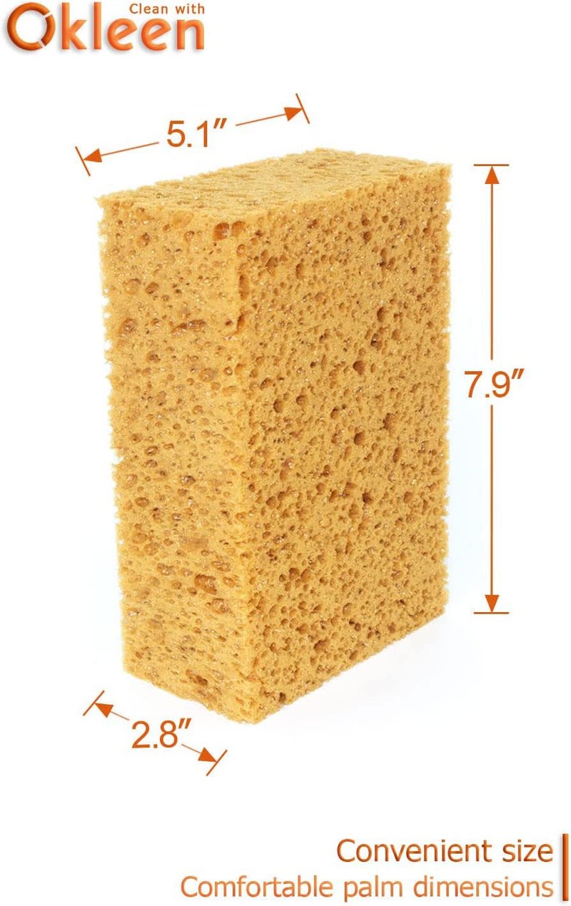 Okleen Car Wash Sponge. Made in Europe. 7.9x5.1x2.8 inches. Large Sponge for Auto, Truck, Motorcycle, Bike Washing. Boat Bail Sponge