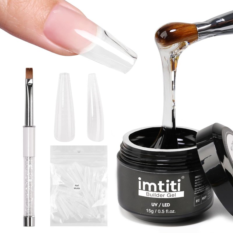 Imtiti Builder Gel Nail, 3 in 1 Gel for Extension,Strong, UV LED Lamp Cure Required,Nails for Home DIY Professional Nail Salon(Clear-15g)