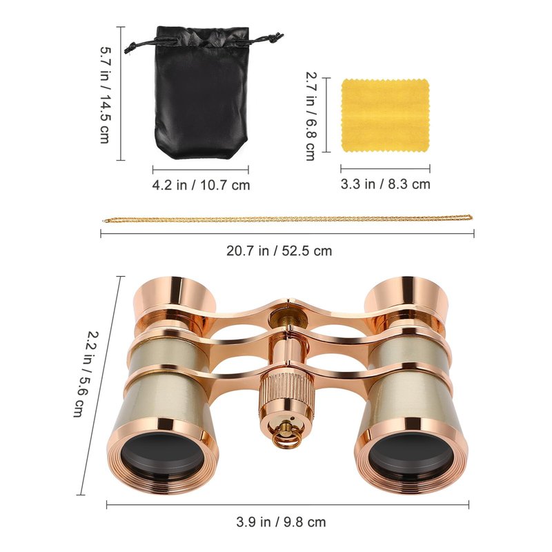 Scicalife Gold 3x25 Compact Binoculars for Adults – Pocket-Size Theater Glasses with Chain for Opera & Concerts, Foldable Travel Telescope for Bird Watching & Camping