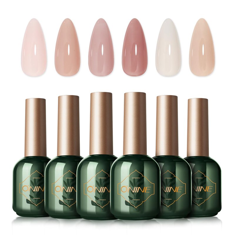 Skiennix 3-Free Gel Nail Polish Set - 6Pcs 10g Nude Pink Jelly | Long-Lasting High Gloss Soak Off for Salon & Home Use