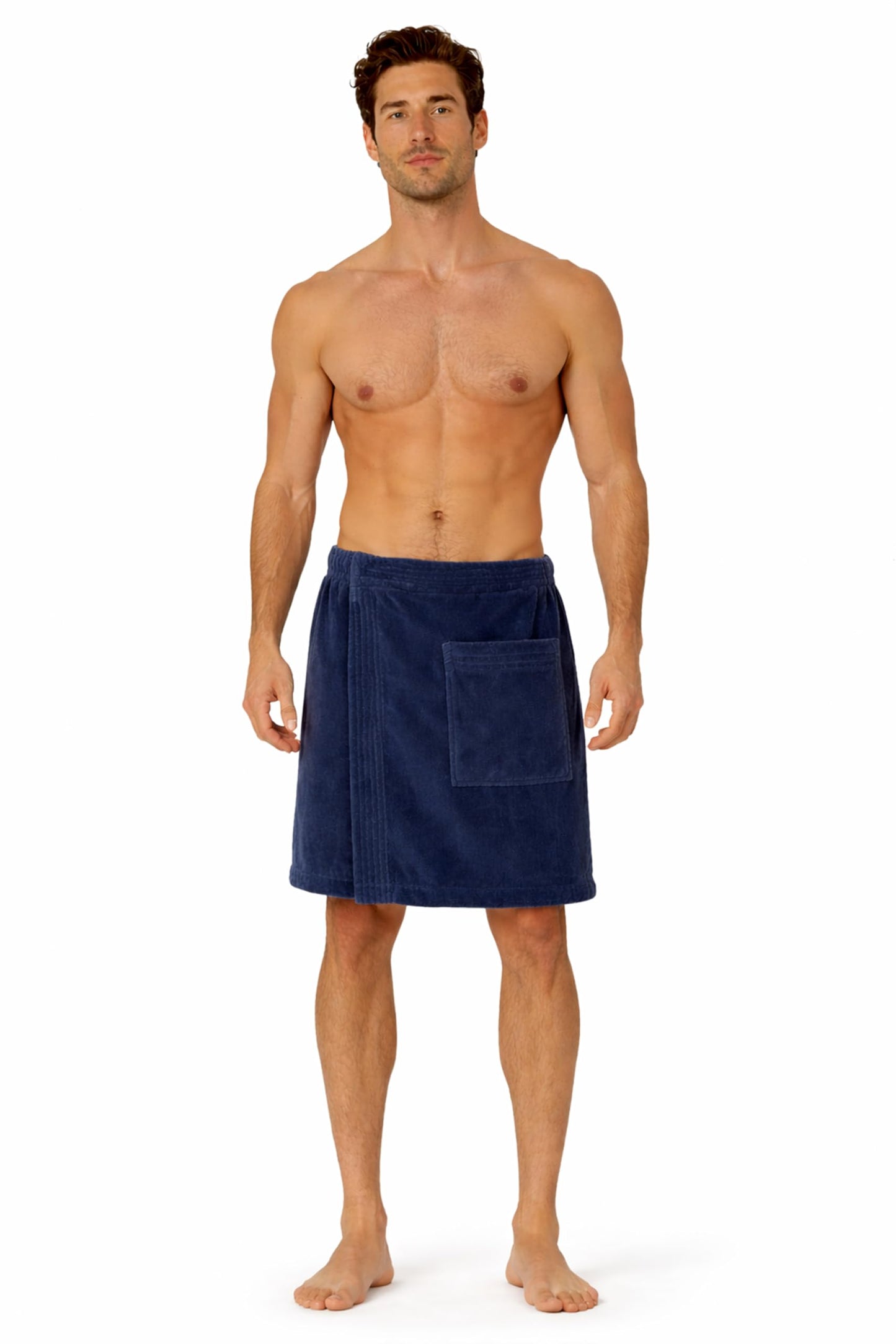 Turkish Cotton Terry Velour Adjustable Body Wrap Towel for Men (Navy Blue, One Size)
