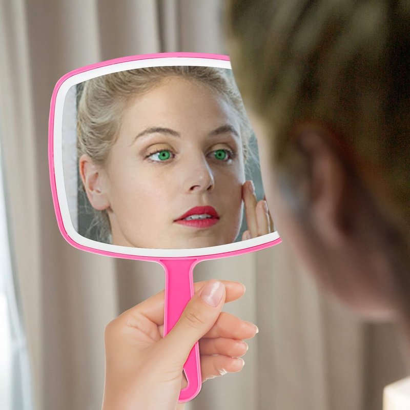 DVHOK Handheld Mirror, Portable Hand Mirror with Hanging Hole in Handle, Pink 10.4" L x 7.4" W