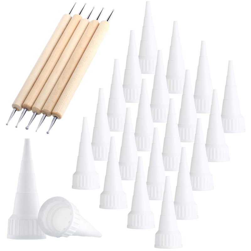 20 Pieces Snip Tip Applicator Tips for E6000 Craft Glue 3.7 oz Tubes, 5 Pieces Wooden Ball Stylus Dotting Tools Kit for Rock Painting Pottery Clay Modeling Embossing Art