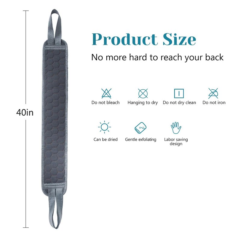 Inmorven Back Scrubber for Shower Exfoliating Body Scrubber 40 inch Double-Sided Back Exfoliator Scrub Towel, Bath Body Brush Widened Back Washer with Handle for Men and Women (Grey)