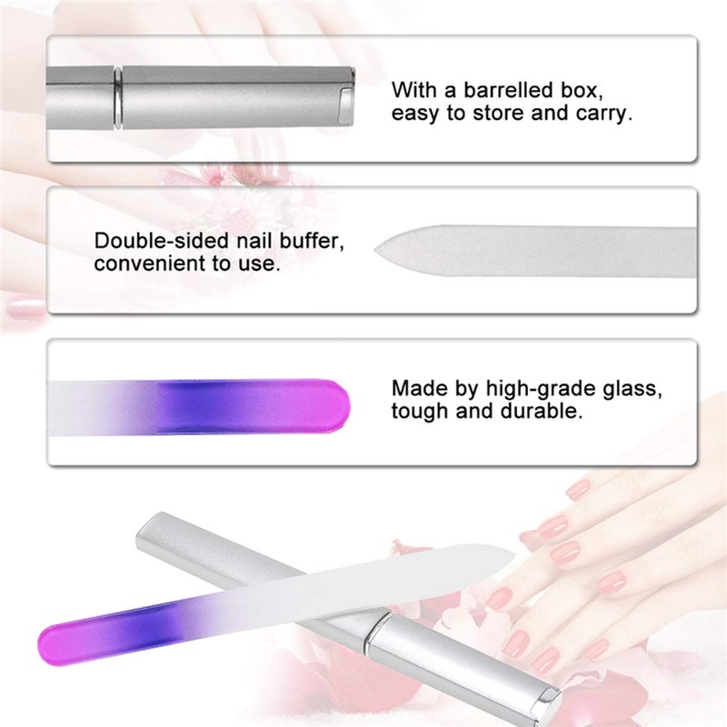 6 Pack Glass Nail File with Case, Crystal Fingernail Files Set, Double Sided Finger Nail Files, Professional Manicure Nail Care for Women