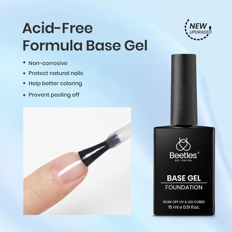 Beetles Gel Top Coat and Base Coat Set - 15ml | Professional Acid-Free Nail Prep Kit