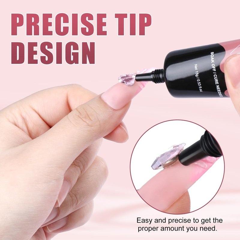 MEKK Rhinestone Glue for Nails,15g Super Strong No Wipe Nail Charm Glue for Crystals,Beads,Charms,Diamonds & Gems,Cure Needed 3D Gel for Nail Art