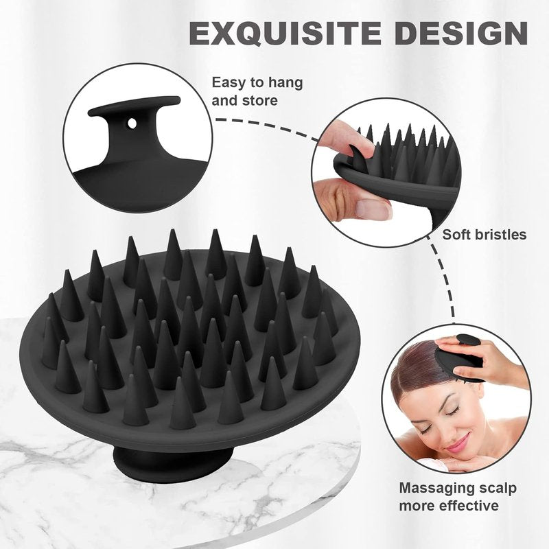 Meartchy Silicone Scalp Massager - Hair Growth & Dandruff Removal Brush | Soft Bristles for Wet/Dry Care (Black)