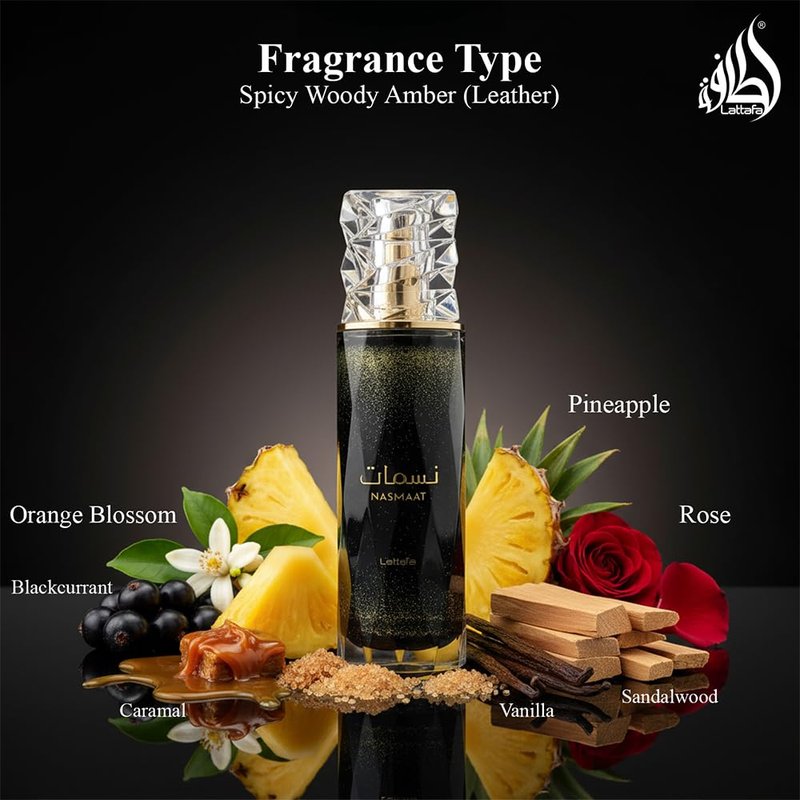 Lattafa Nasmaat – Fruity, Floral, Gourmand, Woody – Eau de Parfum Spray Long-Lasting Fragrance for Unisex, 3.4 Ounce / 100 ml