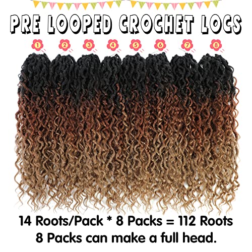 Fulcrum Goddess Locs Crochet Hair 18 Inch, 8 Packs New Faux Locs Crochet Hair for Black Women, Crochet locs with Curly Ends (18Inch (Pack of 8), 1B/30/27#)