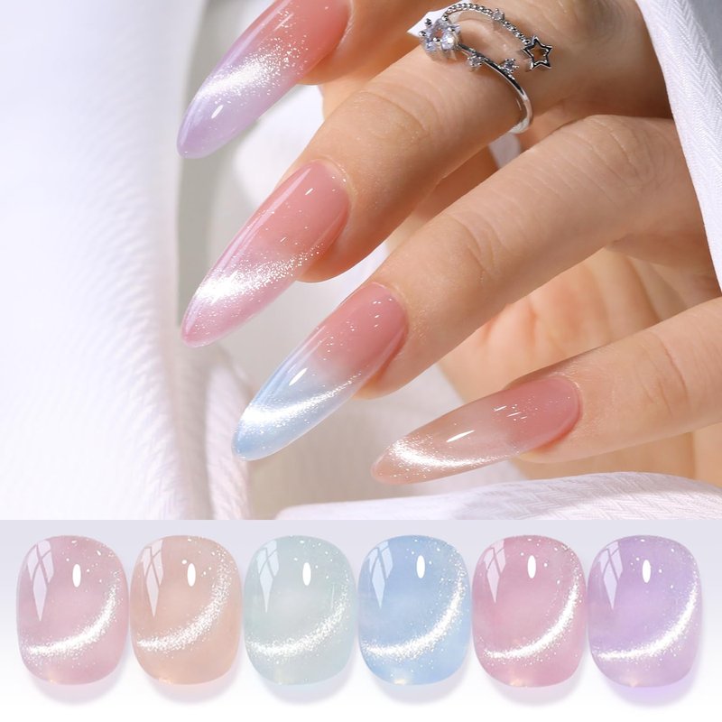 Cat Eye Gel Polish Set - 6 Colors Shimmer Glitter with Holographic Effect | Magnetic UV Nail Art Kit