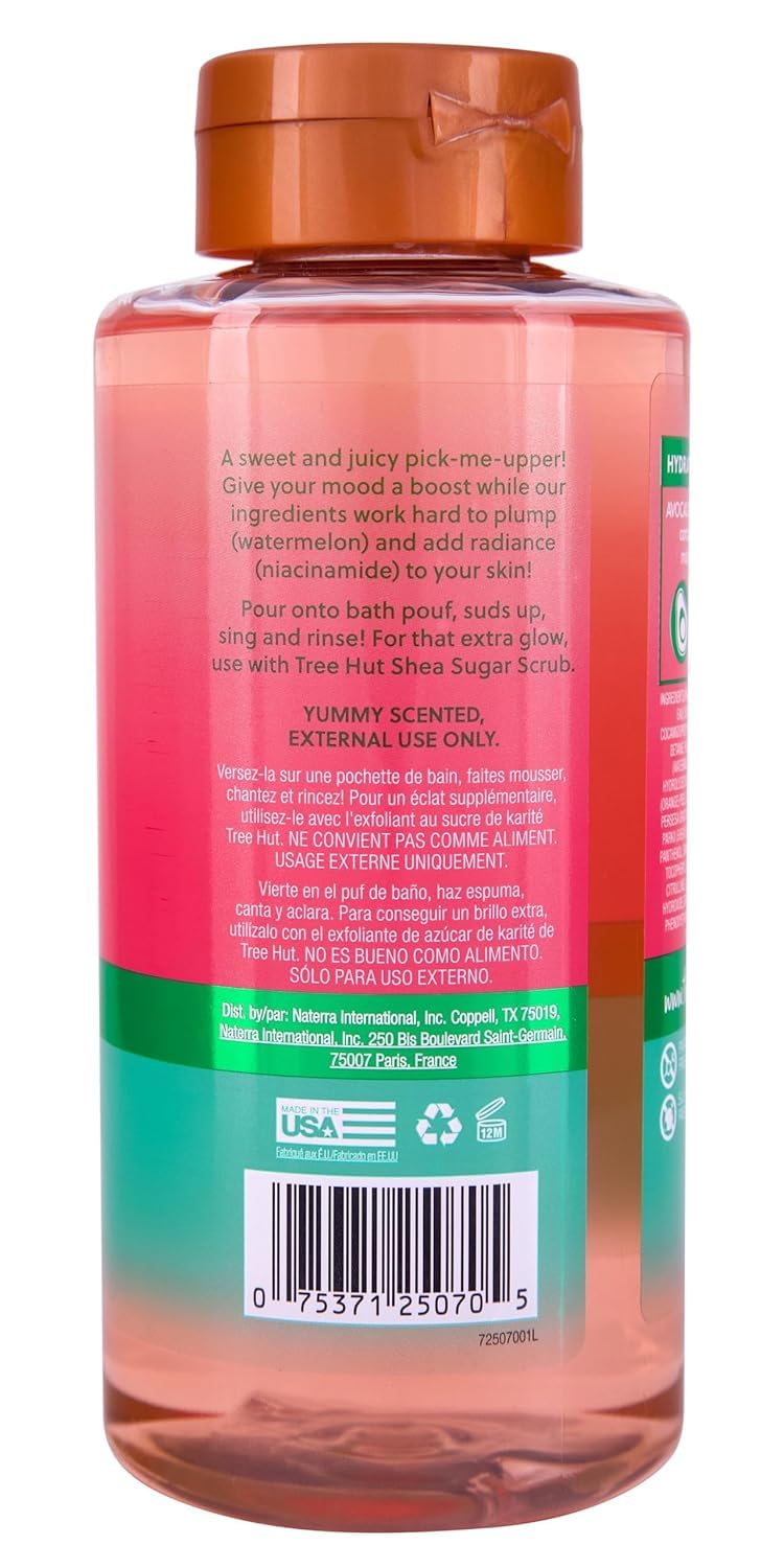 Tree Hut Watermelon Foaming Gel Wash, Hydrating & Moisturizing Body Wash with Shea Butter & Nourishing Essential Oils, Daily Cleanser for Soft Smooth Skin, 18 fl oz
