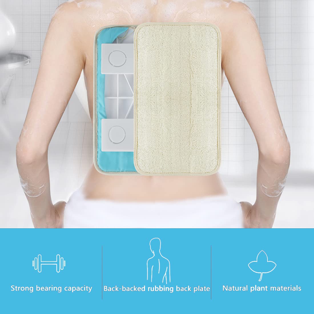 ReignSword Back Scrubber for Shower, Hands-Free Exfoliating Back Loofah Body Sponge Scrubber, Wall Mounted Back Scrubber for Shower for Men Women (Self-Adhesive Sheet or Suction Cup)