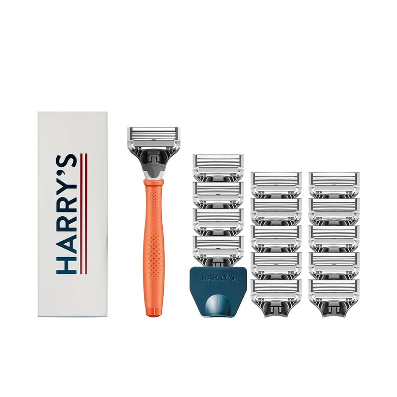 Harry's Shaving Kit for Men - Razor Handle with 15 Blade Refills | Travel Cover Included - Orange