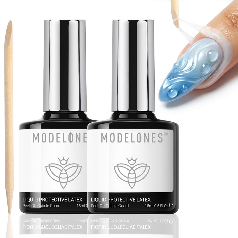 Modelones Gel Polish Liquid Latex - 2Pcs Peel Off Base Coat, Fast Dry Cuticle Guard, 15ml