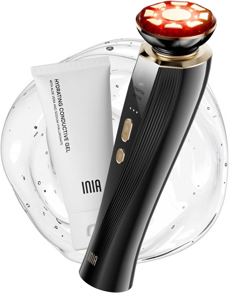 INIA 3-in-1 Red Light Therapy Device - Face & Neck Skin Firming Tool for Puffiness (Black)