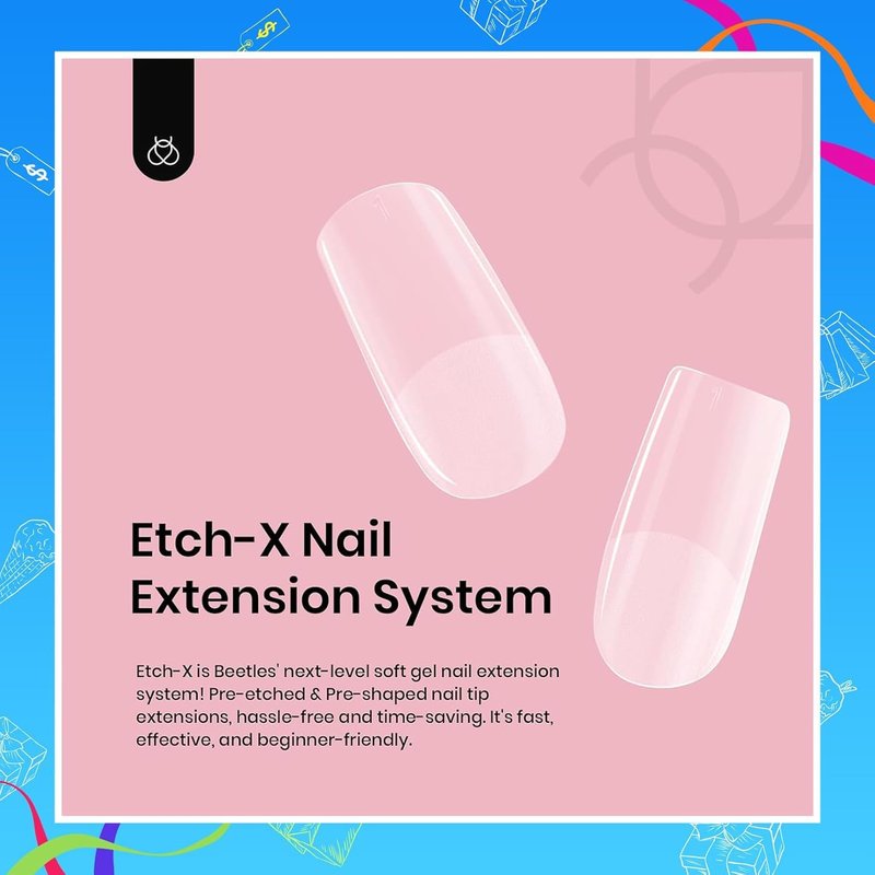 Beetles Gel Nail Tips - Pre-Etched Half Matte Square Short | 288 Pcs in 12 Sizes for Easy DIY Nail Extensions