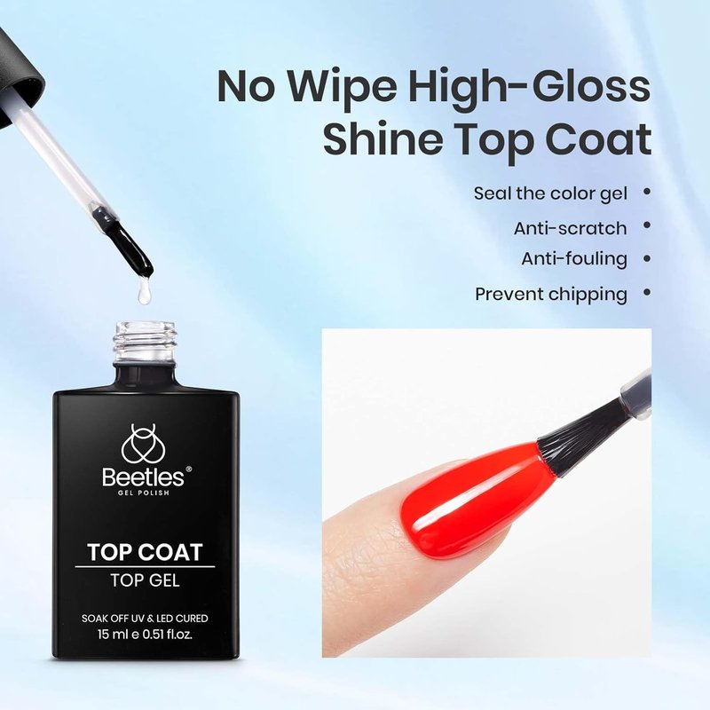 Beetles Gel Top Coat and Base Coat Set - 15ml | Professional Acid-Free Nail Prep Kit