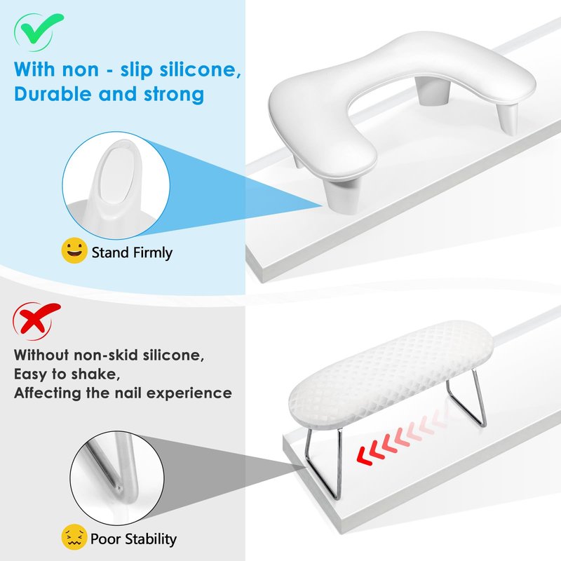 LIONVISON Arm Rest for Nails Tech U Shaped - Comfortable Manicure Nail Hand Rest Pillow Cushion, Nail Armrest Stand for Acrylic Nail Art Tech, Quick Installation, White