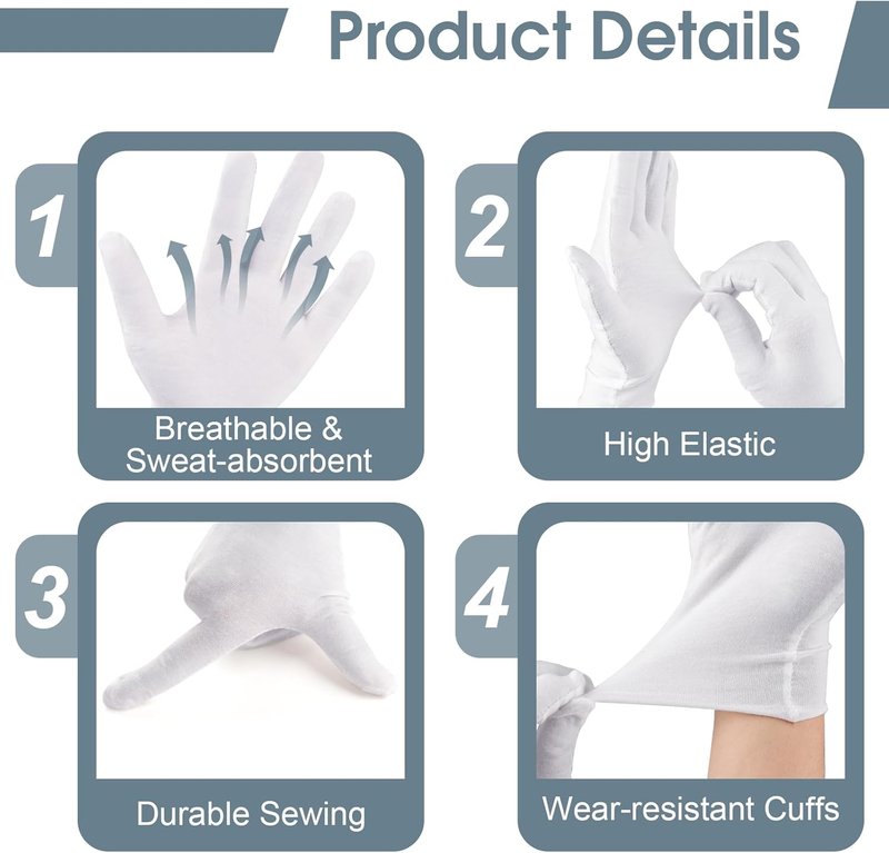 Skiennix 24 Pcs White Cotton Gloves - Moisturizing Sleeping Gloves for Eczema Relief | Stretchy & Breathable