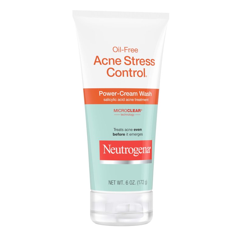 Neutrogena Oil-Free Stress Control Power-Cream Face Wash, Salicylic Acid Treatment for Acne Prone Skin, Cucumber, 6 Fl Oz, Pack of 3