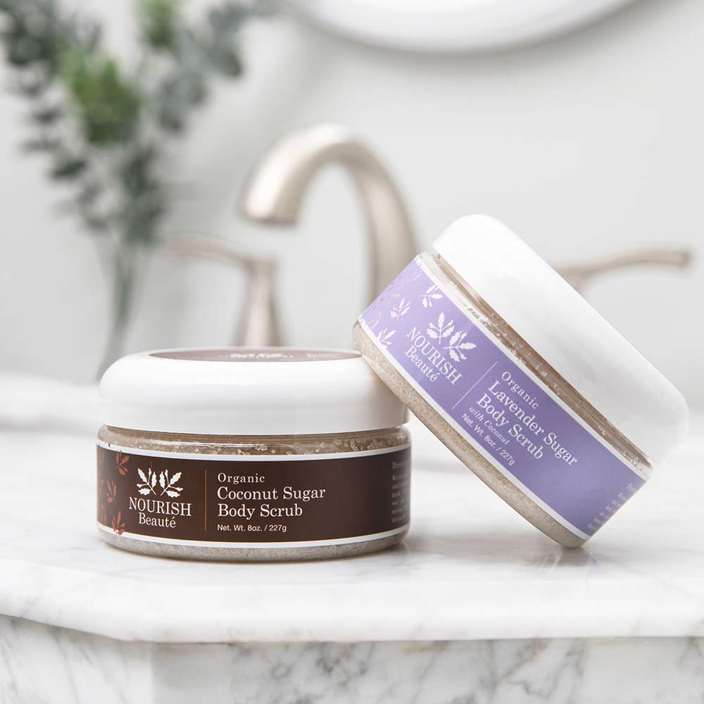 Nourish Beaute Organic Sugar Body Scrub for Exfoliation and Cellulite, Hydrates and Moisturizes Skin While Improving Skin Tone and Texture, 8 oz, Coconut