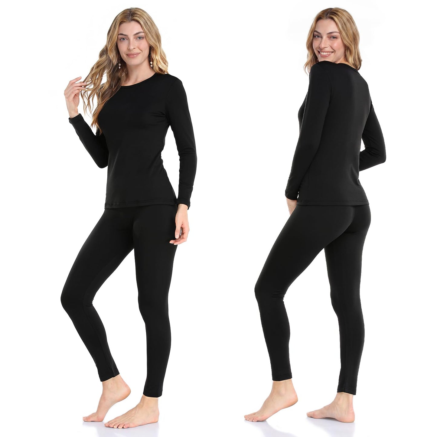 WEERTI Thermal Underwear for Women Long Johns with Fleece Lined Base Layer Women Cold Weather Top Bottom-Black M