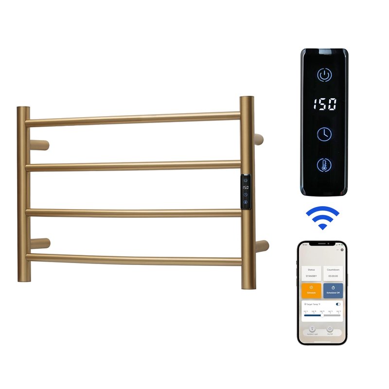 SHARNDY Electric Towel Rack with Voice Control for Alexa & Google Home,TUYA - Wall-Mounted Bathroom Heating Towel Warmer,Plug-in,Stainless Steel Material,16.54x23.62x5.51 in,Gold，4 Bars