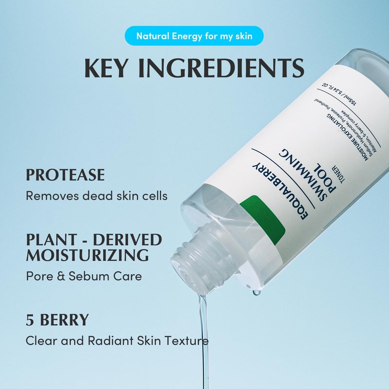 EQQUALBERRY Swimming Pool Toner - Daily Exfoliating & Hydrating Korean Toner for Sensitive Skin | 5.24 Fl Oz (155ml)