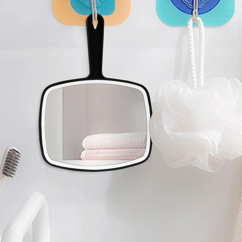 DVHOK 2Pcs Handheld Mirror, Portable Hand Mirror with Hanging Hole in Handle, Black 10.4" L x 7.4" W