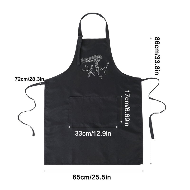 Hairstylist Aprons for Women with 3 Pockets, Adjustable Hair Stylist Apron with Rhinestone Pattern, Waterproof Hairs Cutting Apron Hairdresser Hair Aprons for Stylist Barber Salon, Women and Men