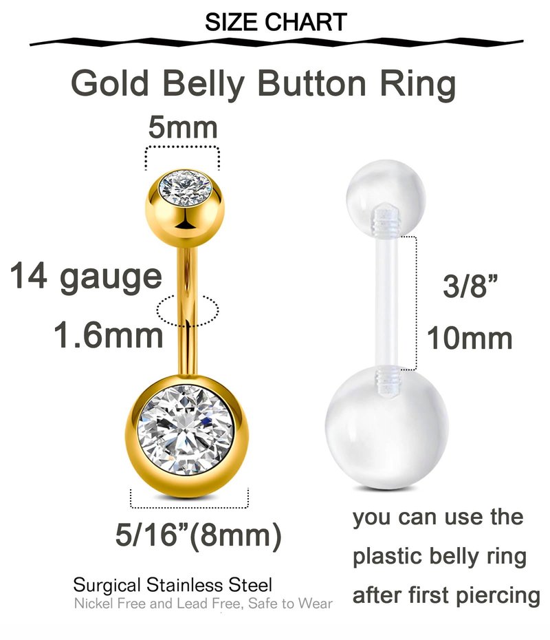 QWALIT Belly Button Piercing Kit - Gold Belly Piercing Gun