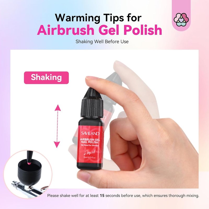 SAVILAND Airbrush Gel Nail Polish Hema-Free: Dilution-Free 12 Vitality Colors Airbrush for Nails Set Non-Acetone with Fine Mist Nail for Spray French & Ombre Nail Polish Nail Art Design Salon Kit