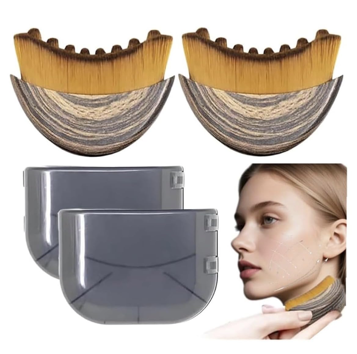 Wutre 2 Pcs Lymphatic Drainage Face Brush for Facial Contouring & Sculpting - Natural Soft Bristle Face Dry Brush for Anti-Puffiness & Detox - Jawline, Chin & Neck Massager for Skin Radiance & Lifting