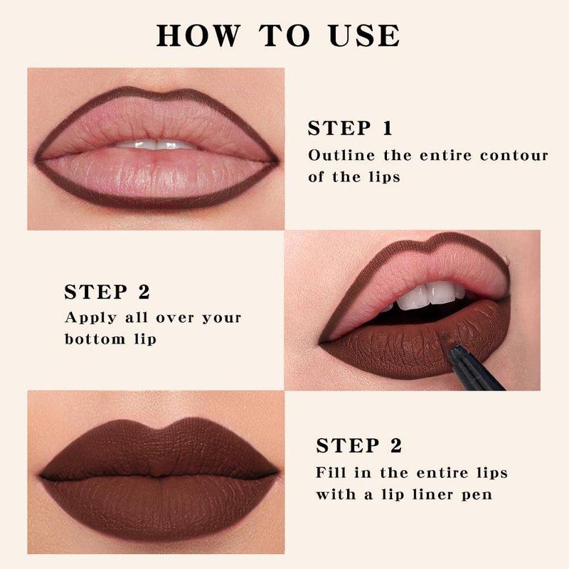 Longwear Liquid Lip Liner Stain - Waterproof Dark Red Brown Matte | 24-Hour Semi-Permanent Formula