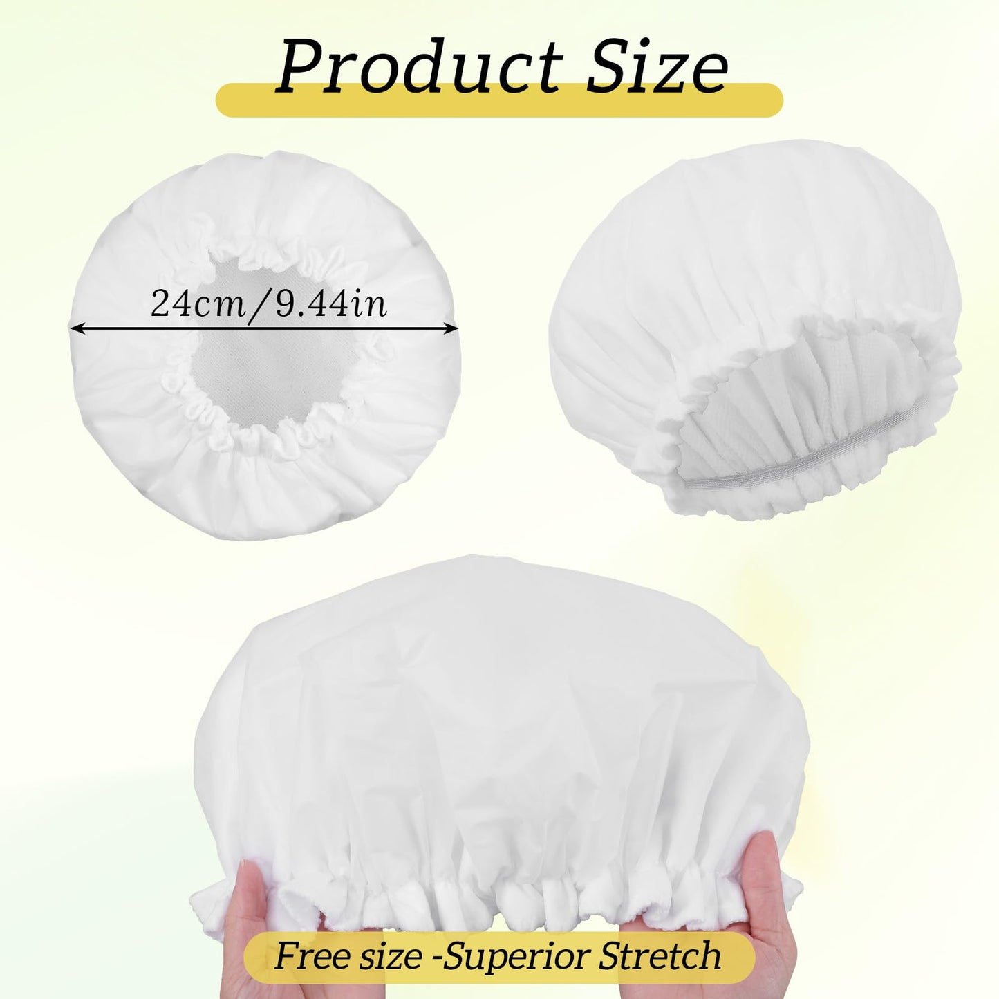 Reusable Shower Caps for Women Waterproof Double Layer Bath Cap Terry Lined Shower Cap with Elastic Large Bath Hair Caps for All Hair Lengths for Women Spa Home Salon Use(White)