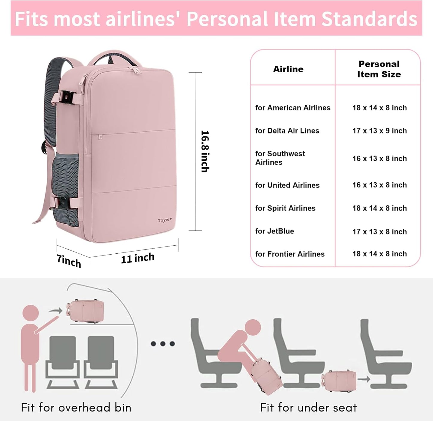 Taygeer Travel Backpack for Women - TSA-Approved 15.6" Laptop Bag with Water Bottle Pocket & Shoe Pouch | Pink Casual Daypack for Business & Hiking