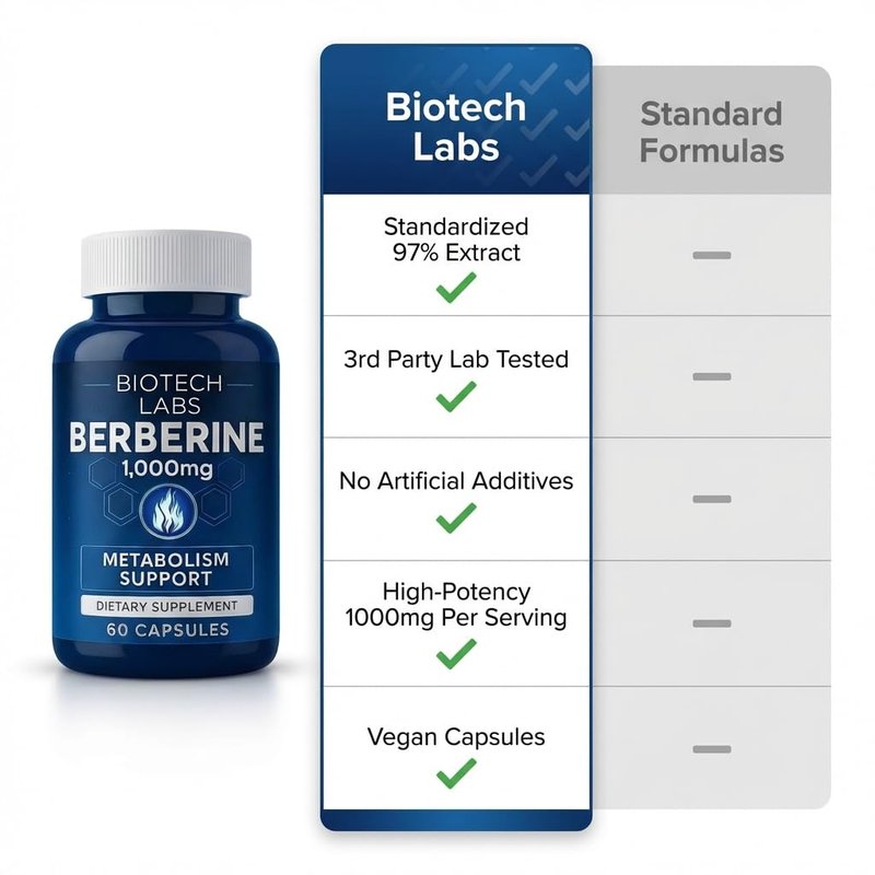 Biotech Labs Berberine 1000 mg with Bitter Melon and Banaba Leaf – Herbal Supplement, 60 Capsules