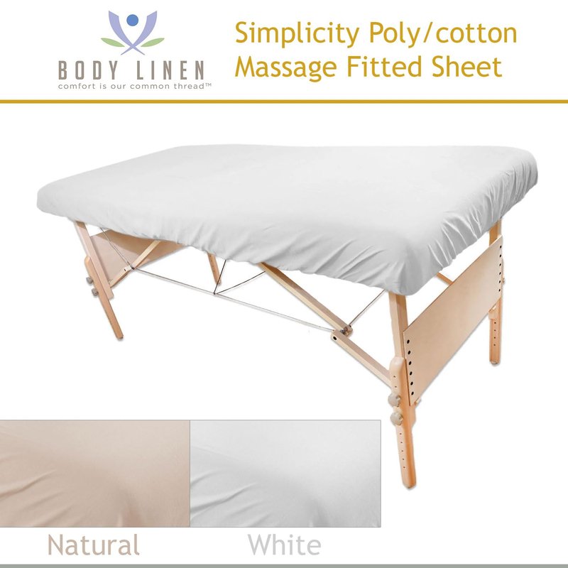 Body Linen Simplicity Poly Cotton Massage Table Fitted Sheets - Soft, Durable 180 Thread Count | Available in White, Natural, Gray