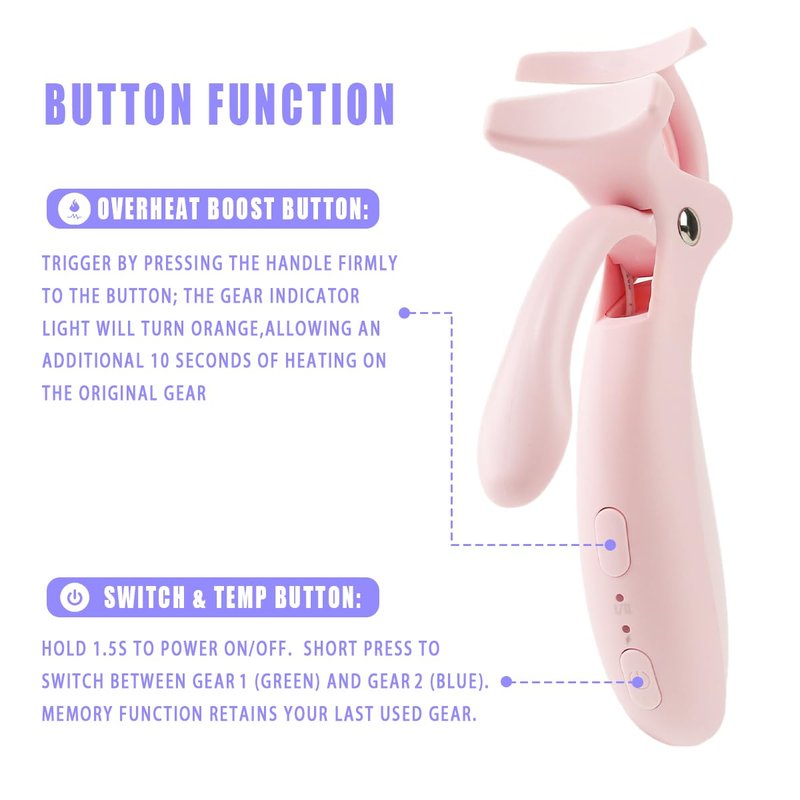 Pinkiou Heated Eyelash Curler - Fast Heating, USB-C Rechargeable, Color-Changing Silicone Pad | 2 Temperature Settings
