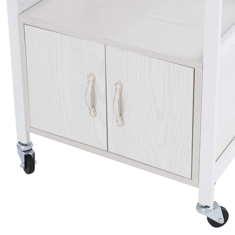 Beauty Salon Utility Trolley Cart for Hair Stylist, Wooden Rolling Storage Cabinet on Wheels, 2-Tier Rolling Medical Stations Cart with Drawers Movable Beauty Organizer (White)